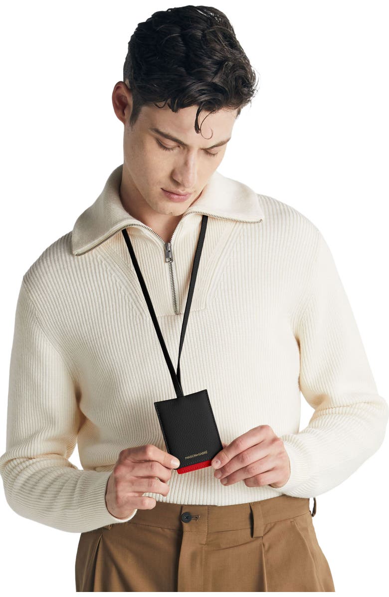 MAISON de SABRÉ Leather ID Lanyard, Alternate, color, Rouge Noir