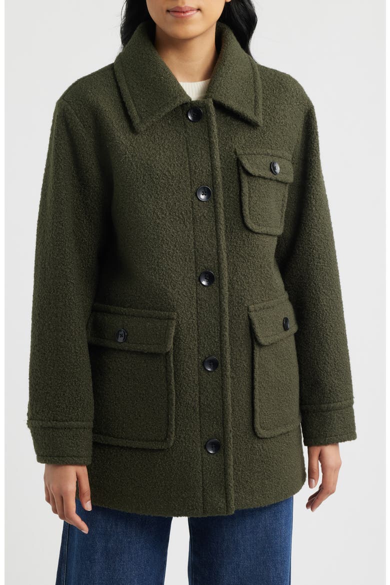 Bouclé Shirt Jacket, Alternate, color, MILITARY GREEN