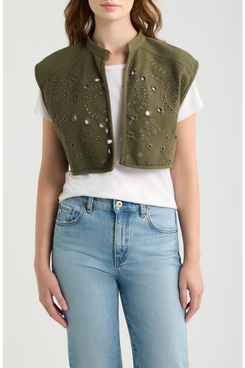 Val Eyelet Cotton Twill Jacket, Alternate, color, WINTER MOSS