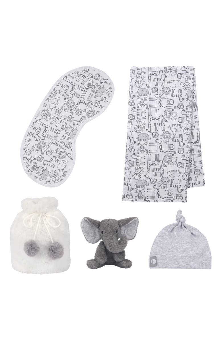 Lambs & Ivy 5 Piece Gray/White Plush Infant/Newborn Baby Gift Bag w/ Swaddle, Alternate, color, Gray