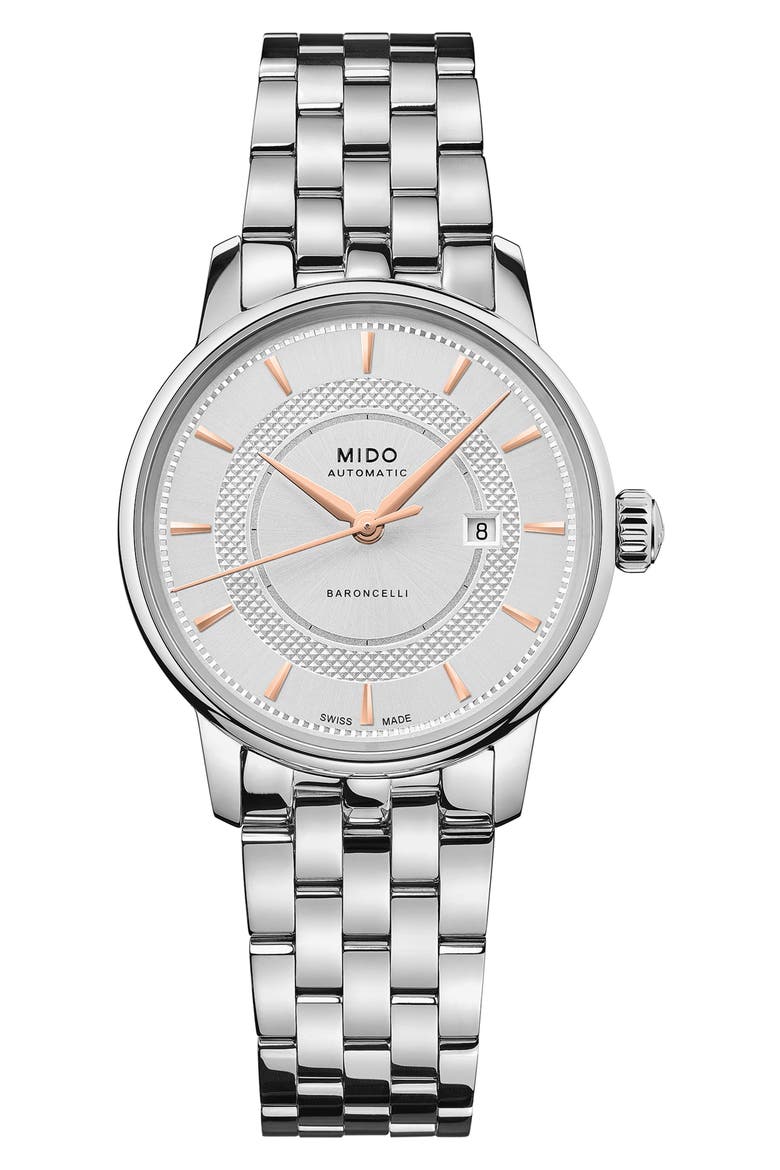 Baroncelli Signature Automatic Bracelet Watch, 30mm, Main, color, SILVER/ WHITE