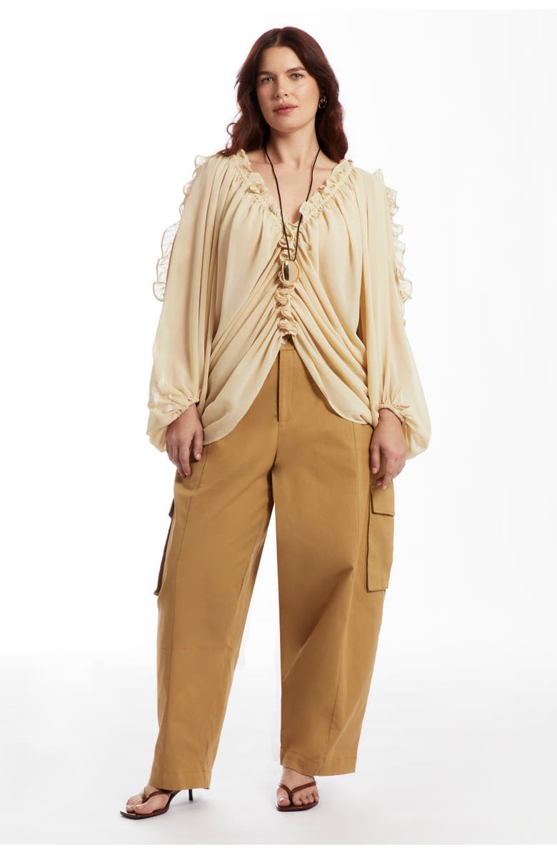 June + Vie Barrel Leg Cargo Pant, Alternate, color, Rye Bread