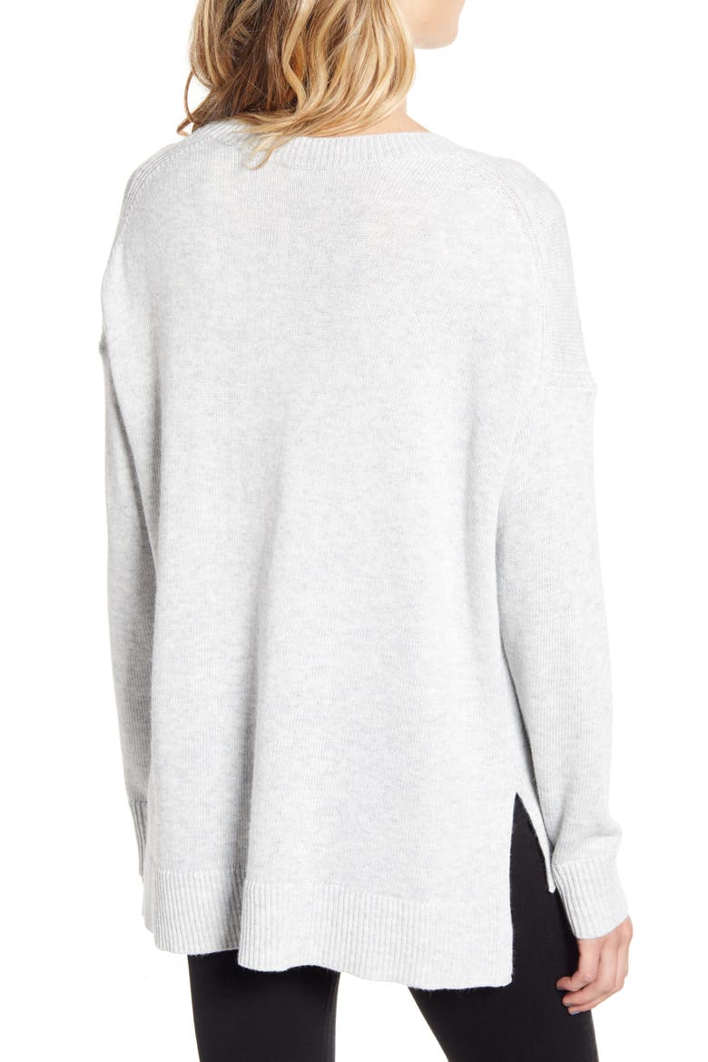 Chelsea 28 High/Low Crewneck Sweater, Alternate, color, GREY LIGHT HEATHER
