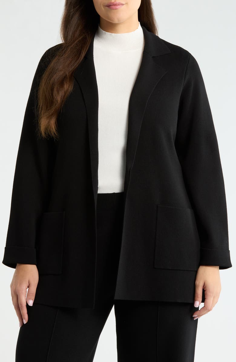 Tahari ASL Tie Waist Cardigan, Alternate, color, Black