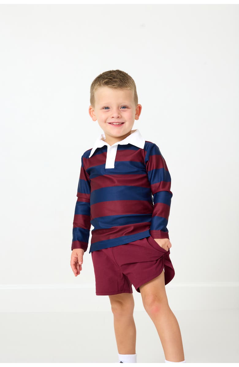 Courtside Kids Boys Long Sleeve Polo Shirt, Alternate, color, Navy Maroon Stripe