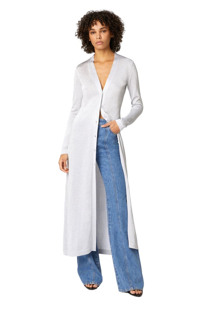 Missoni Long Lamé Viscose Cardigan With V-neck, Main, color, Silver