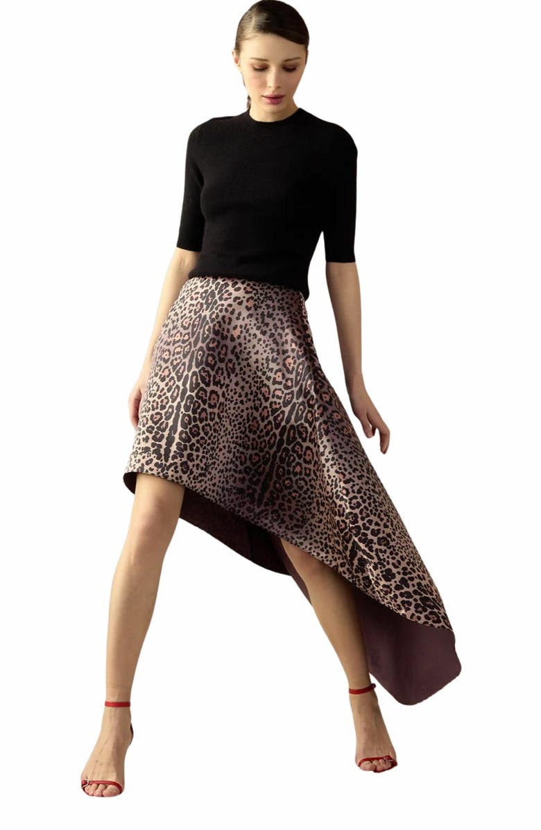 Cynthia Rowley Leopardess Satin Skirt, Main, color, 