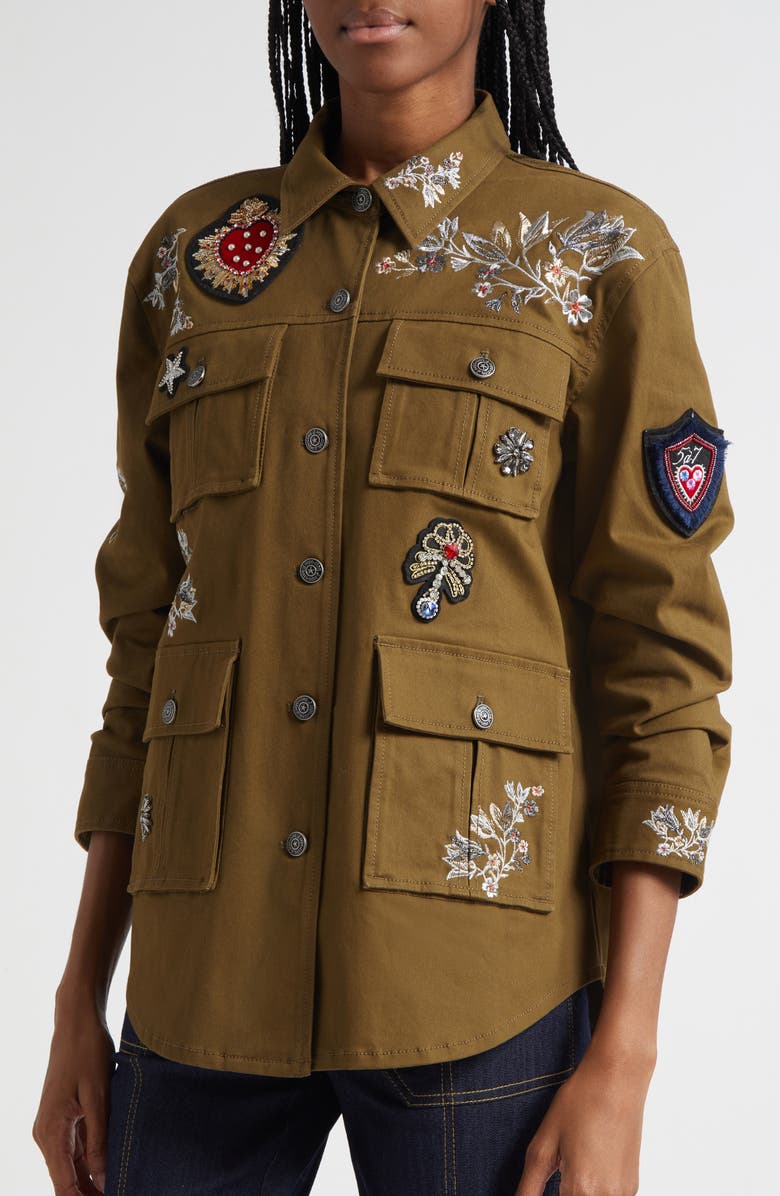 Cinq à Sept Embroidered Patch Jacket, Alternate, color, Dark Olive/ Multi