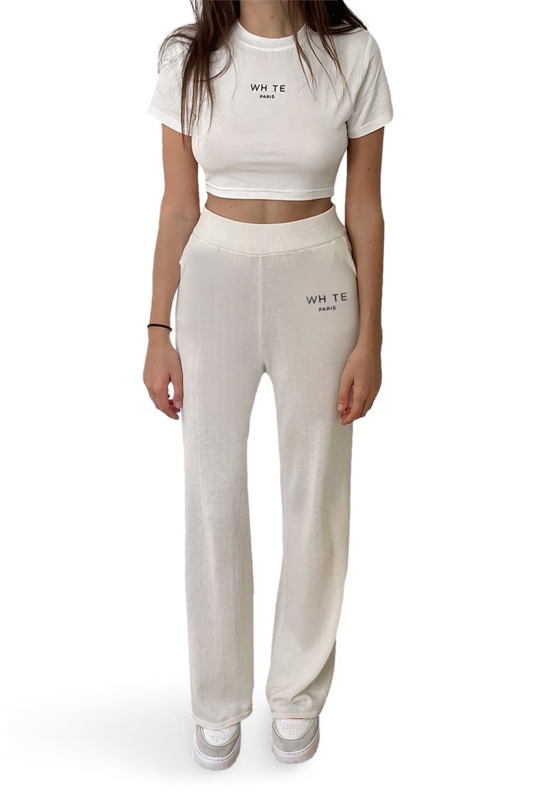 Whte High Waisted Wide Pants, Alternate, color, White