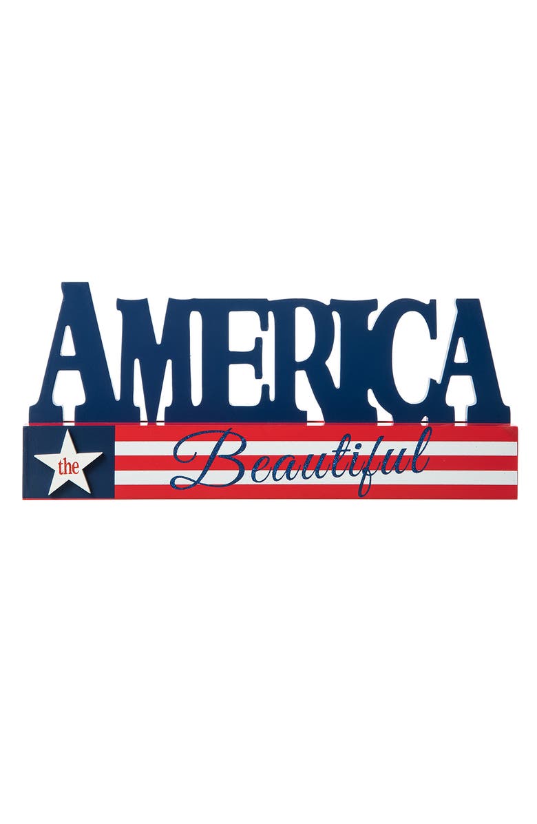 Glitzhome Patriotic Americana Wooden AMERICA Table Decor, Main, color, 
