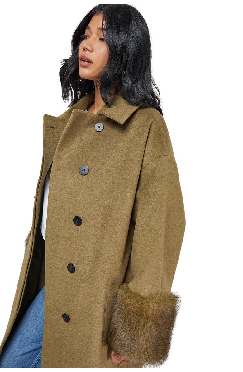 Warehouse Patch Pocket Faux Fur Cuff Maxi Coat, Alternate, color, Green