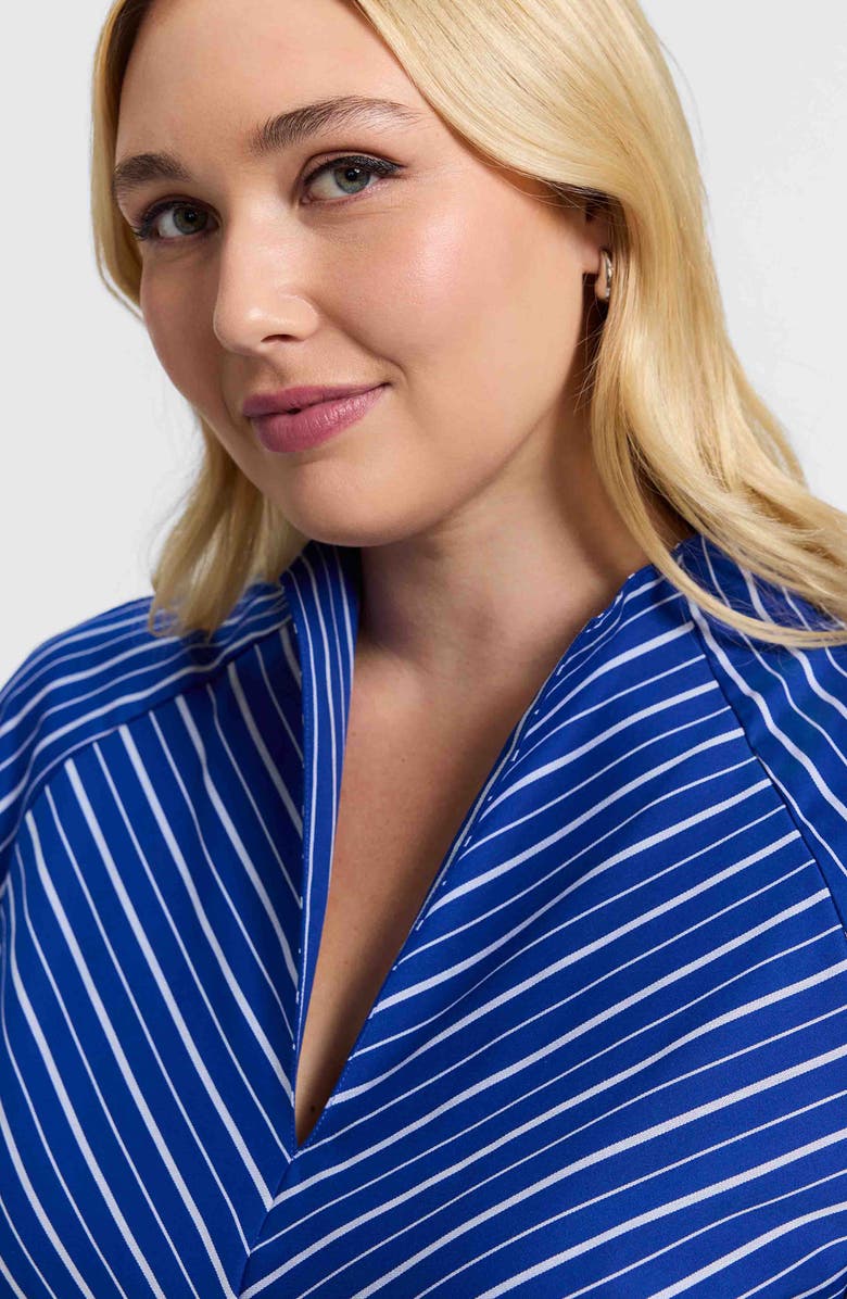 Foxcroft Daphne Stripe Stretch Cotton Blend Pullover Shirt, Alternate, color, Blue/ White