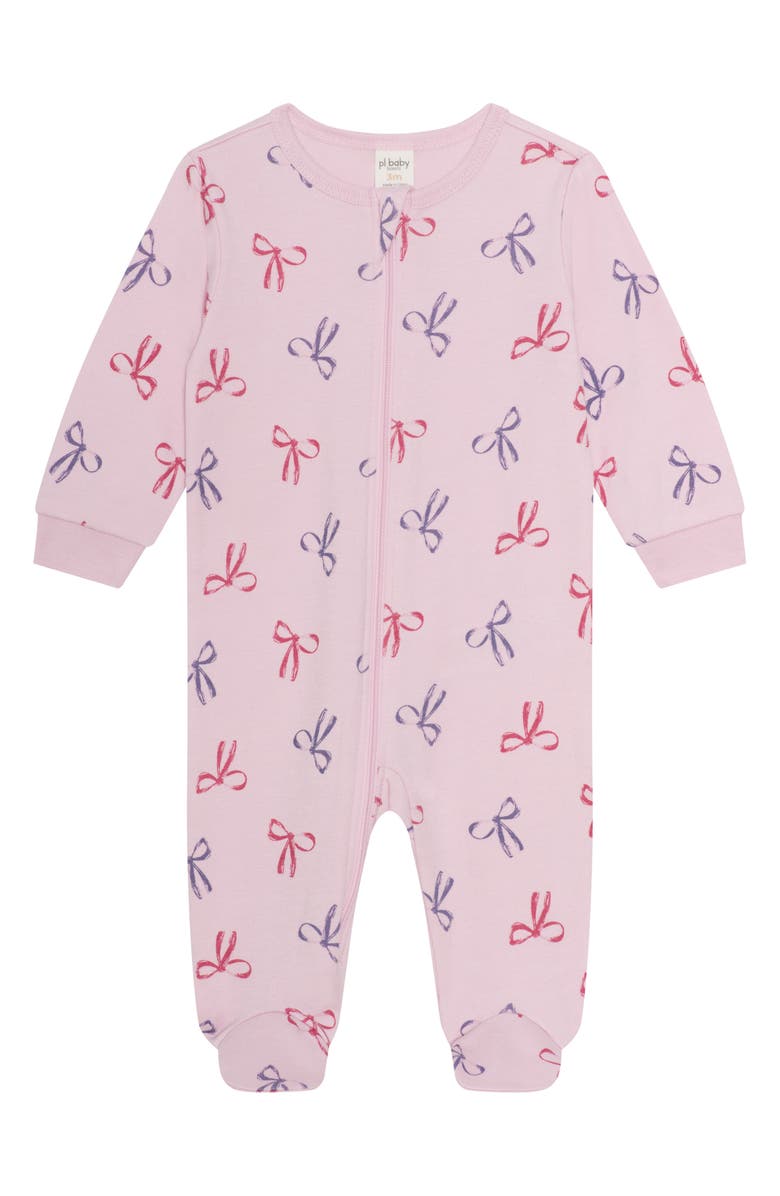 PL Baby by Petit Lem 2-Pack Assorted Ribbed Knit Footies, Alternate, color, Light Purple Bows