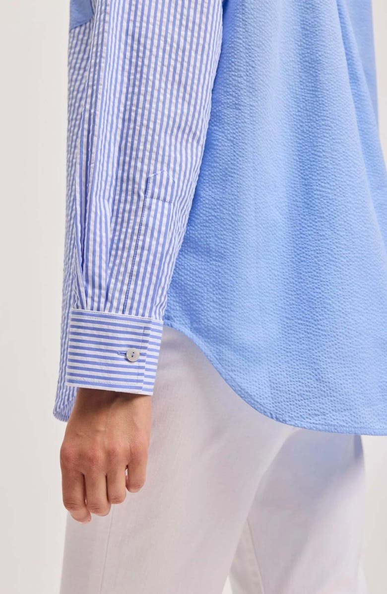 Foxcroft Mix Stripe Boyfriend Shirt, Alternate, color, Blue Multi