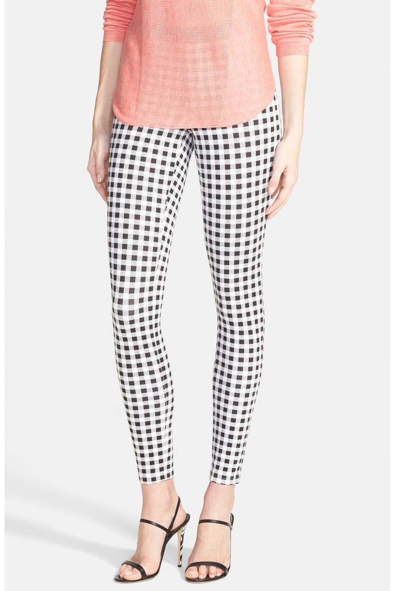 Gingham Print Leggings, Main, color, BLACK