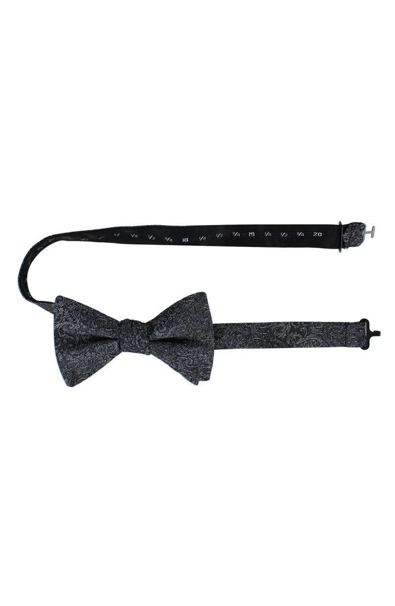 Trafalgar Esteban Scrolling Vines Tone on Tone Patterned Silk Bow Tie, Alternate, color, Silver And Black
