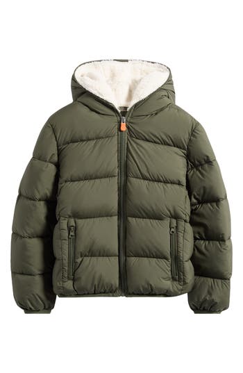 Save The Duck Kids' Finnegan Hooded Puffer Jacket In Green