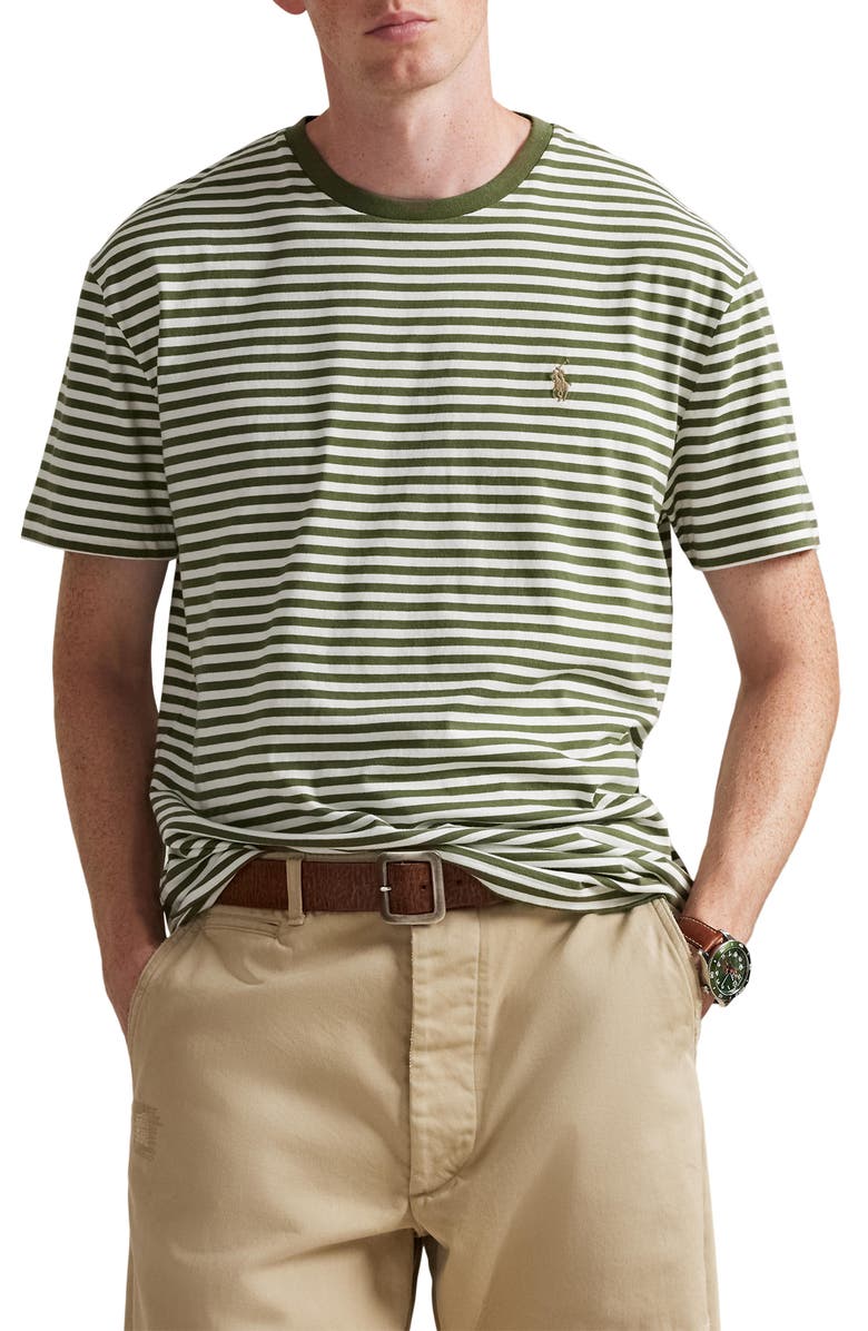 Polo Ralph Lauren Classic Fit Stripe Cotton T-Shirt, Main, color, Supply Olive/ White