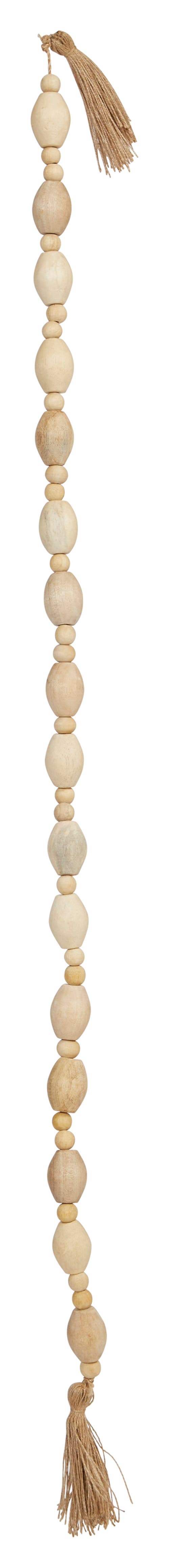 Storied Home 60"l Mango Wood Bead Garland With Jute Tassels In White