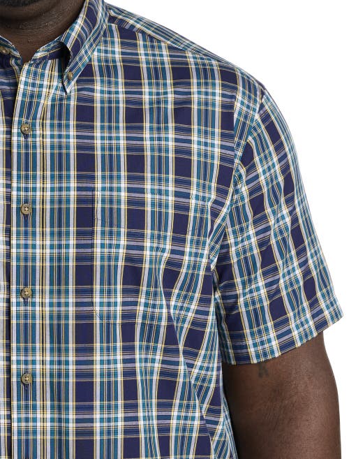 Harbor Bay By Dxl Big & Tall Easy-care Plaid Sport Shirt In Blue