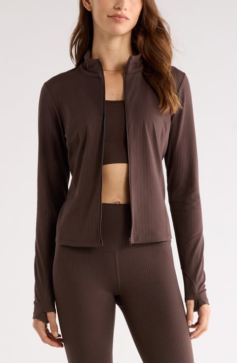 Thrive Rib Knit Zip Front Sweatshirt