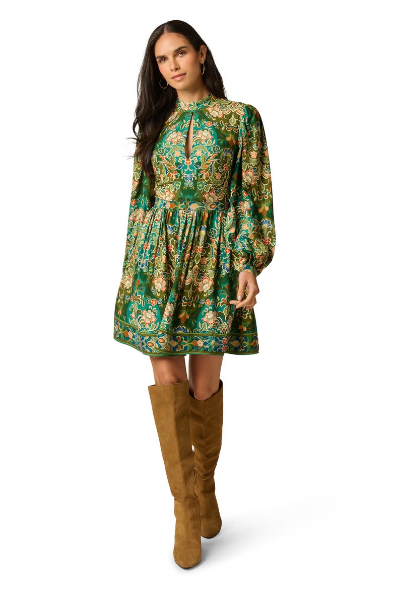 Print Mock Neck Long Sleeve Minidress, Alternate, color, OLIVE MULTI