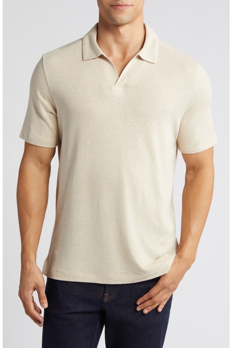 Linen Blend Johnny Collar Polo, Main, color, SAND