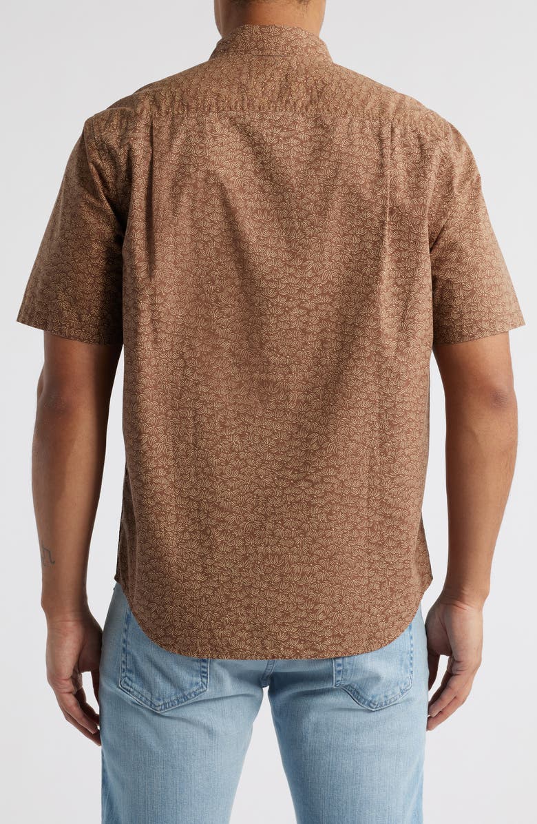 Treasure & Bond Lived-In Leaf Print Short Sleeve Cotton Poplin Button-Up Shirt, Alternate, color, Brown Micro Palms