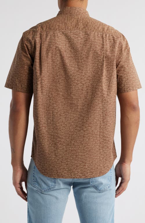 Treasure & Bond Lived-in Leaf Print Short Sleeve Cotton Poplin Button-up Shirt In Brown Micro Palms