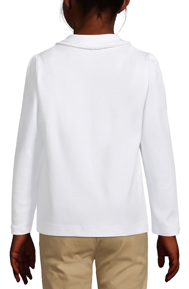 Lands' End Girls Long Sleeve Ruffled Peter Pan Collar Knit Shirt, Alternate, color, White