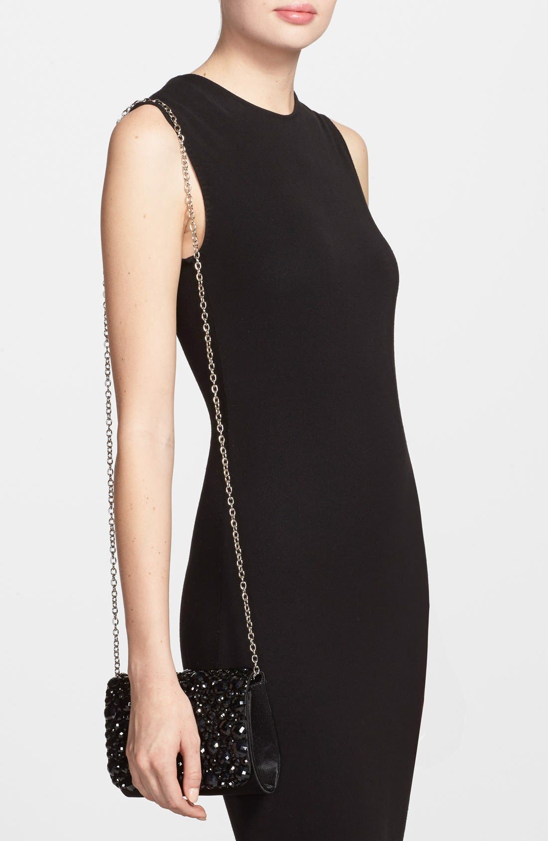 Beaded Flap Clutch, Alternate, color, BLACK
