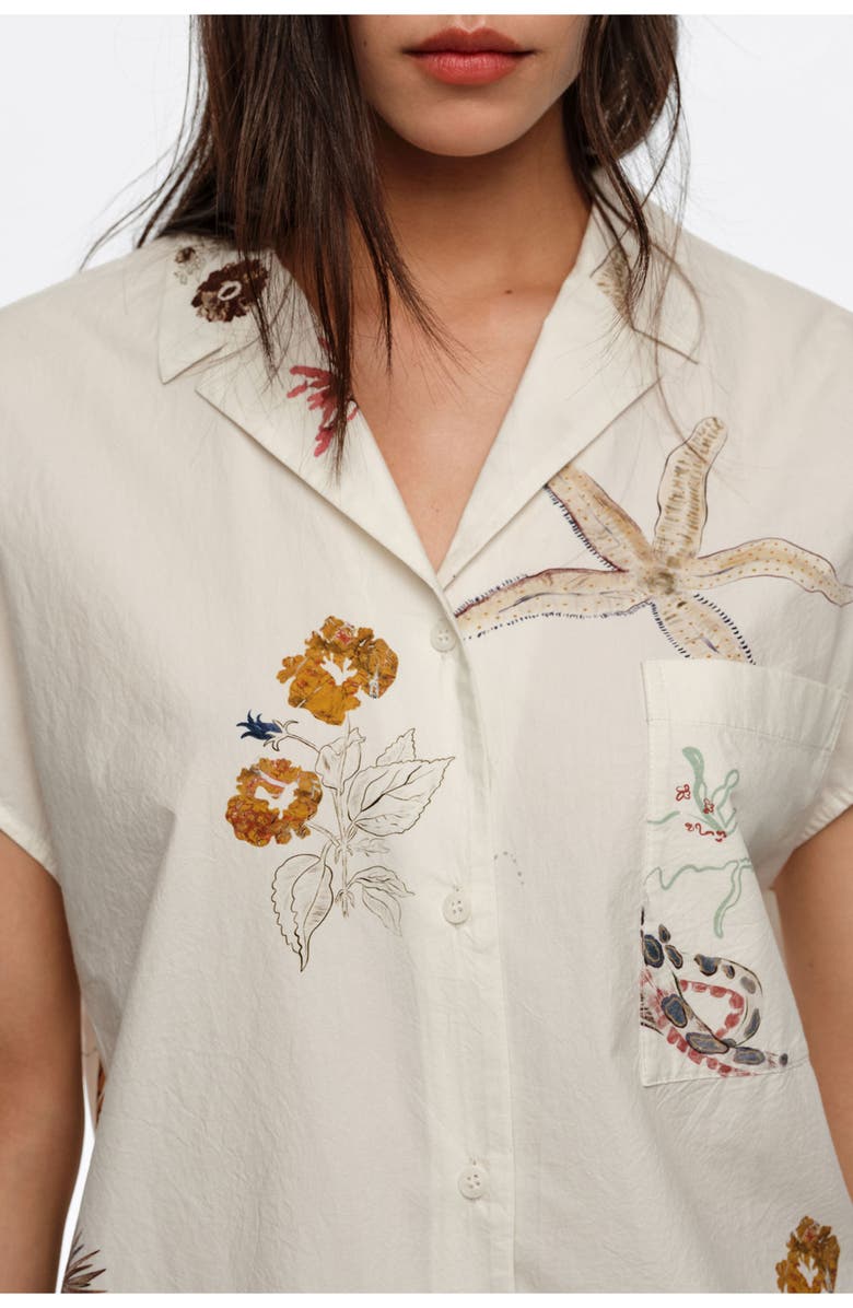 Bimba y Lola Seabed Cotton Cape Shirt, Alternate, color, Seabed Off White