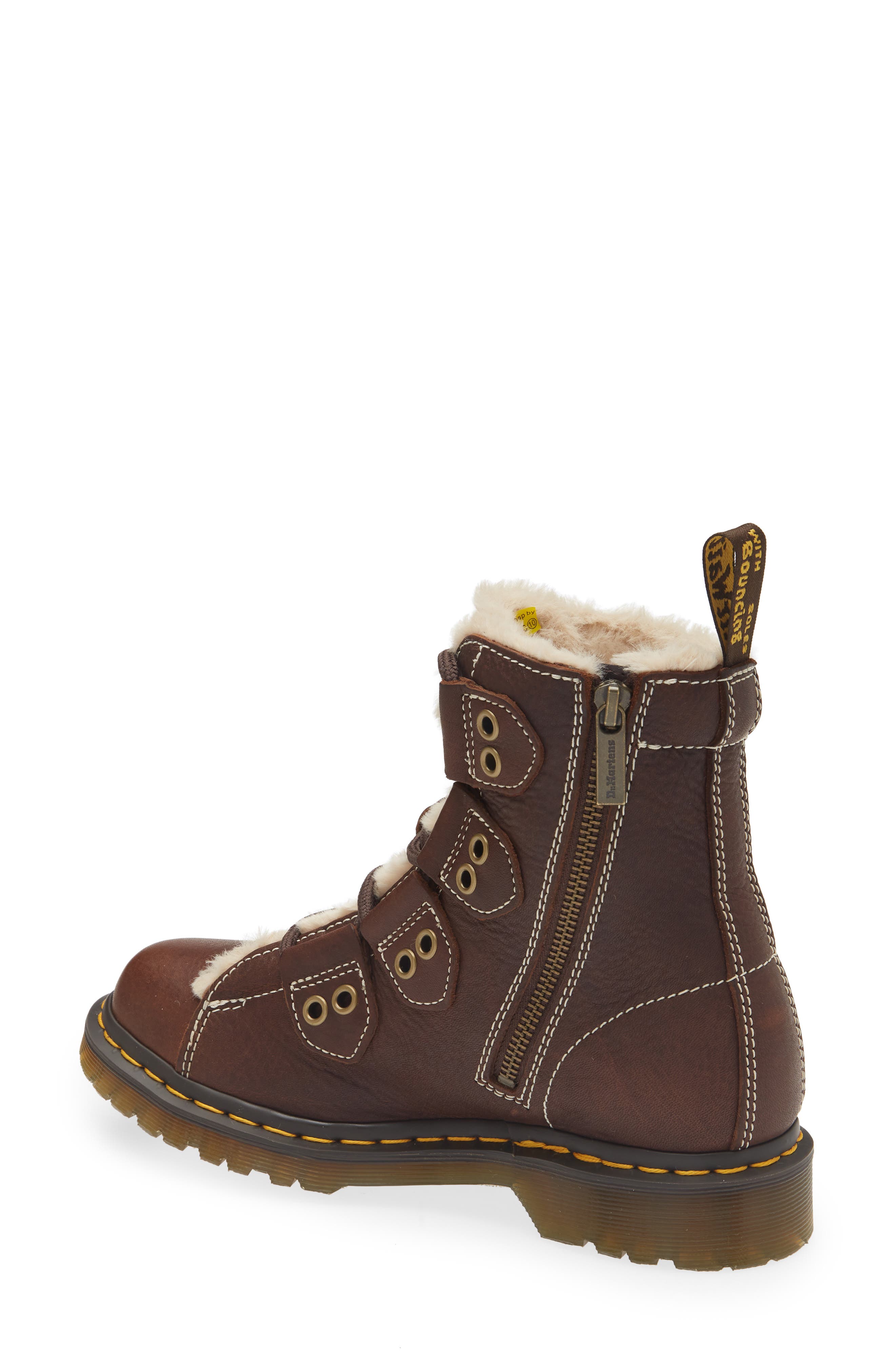 Dr. Martens 1460 Faux Fur Lined Lace-to-Toe Boot, Alternate, color, Dark Brown