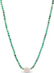 Sheryl Lowe Chrysoprase Bead Necklace with Baroque Pearl and Diamond Rondelles