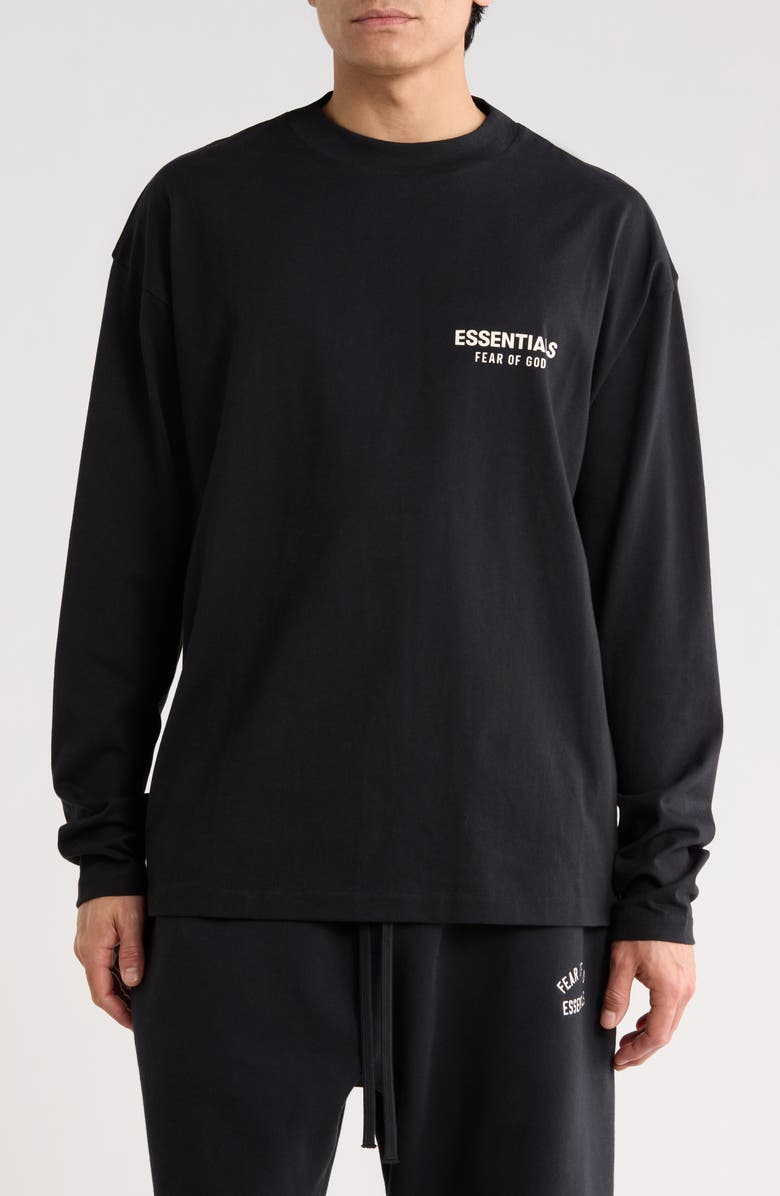 Fear of God Essentials Classic Fit Long Sleeve Logo Graphic T-Shirt, Main, color, Vintage Black / White