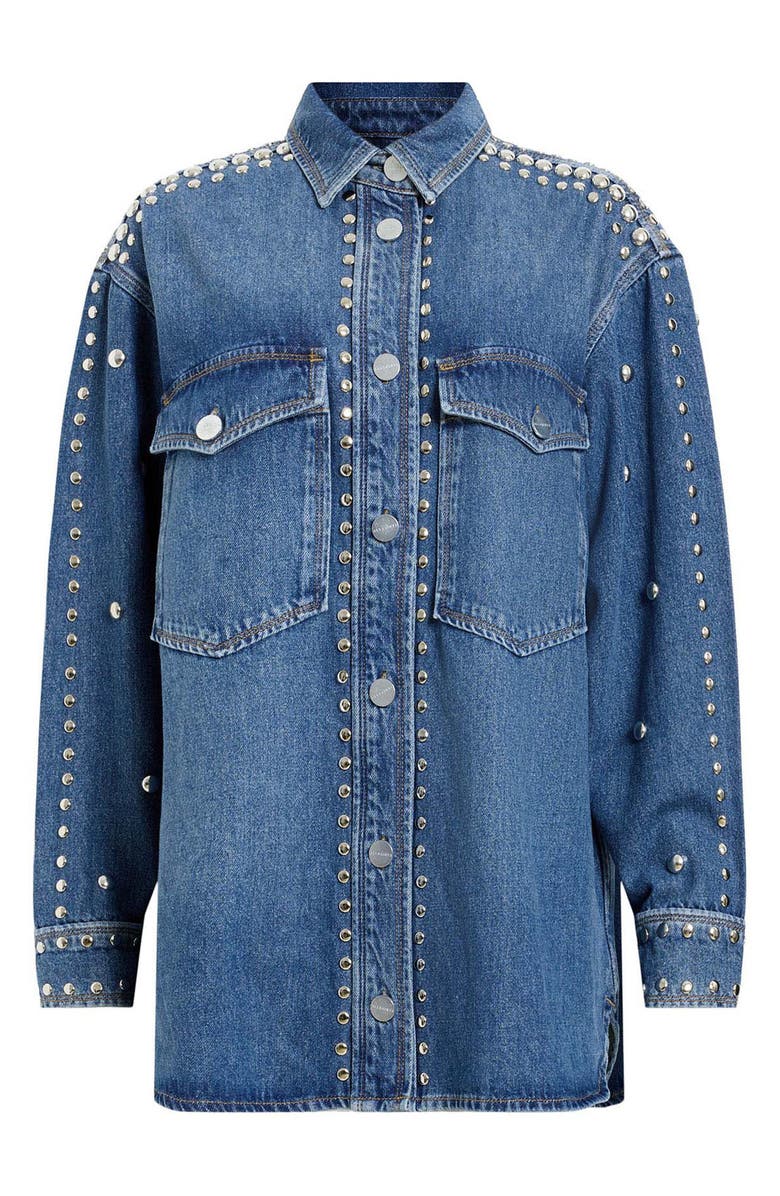 AllSaints Alba Stud Detail Denim Button-Up Shirt, Alternate, color, 