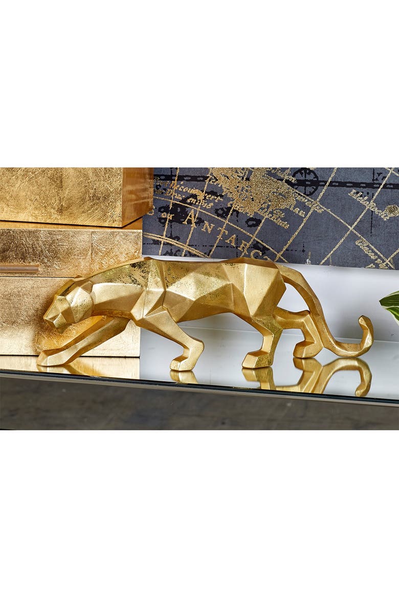 Goldtone Polystone Modern Leopard Sculpture, Alternate, color, GOLD