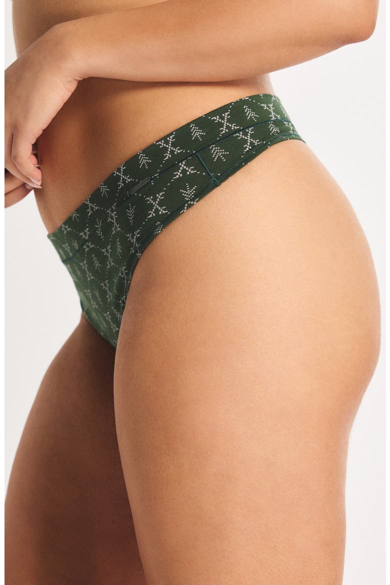 Stretch Cotton Essentials Thong, Alternate, color, GREEN JUNIPER FINE PINES PRINT