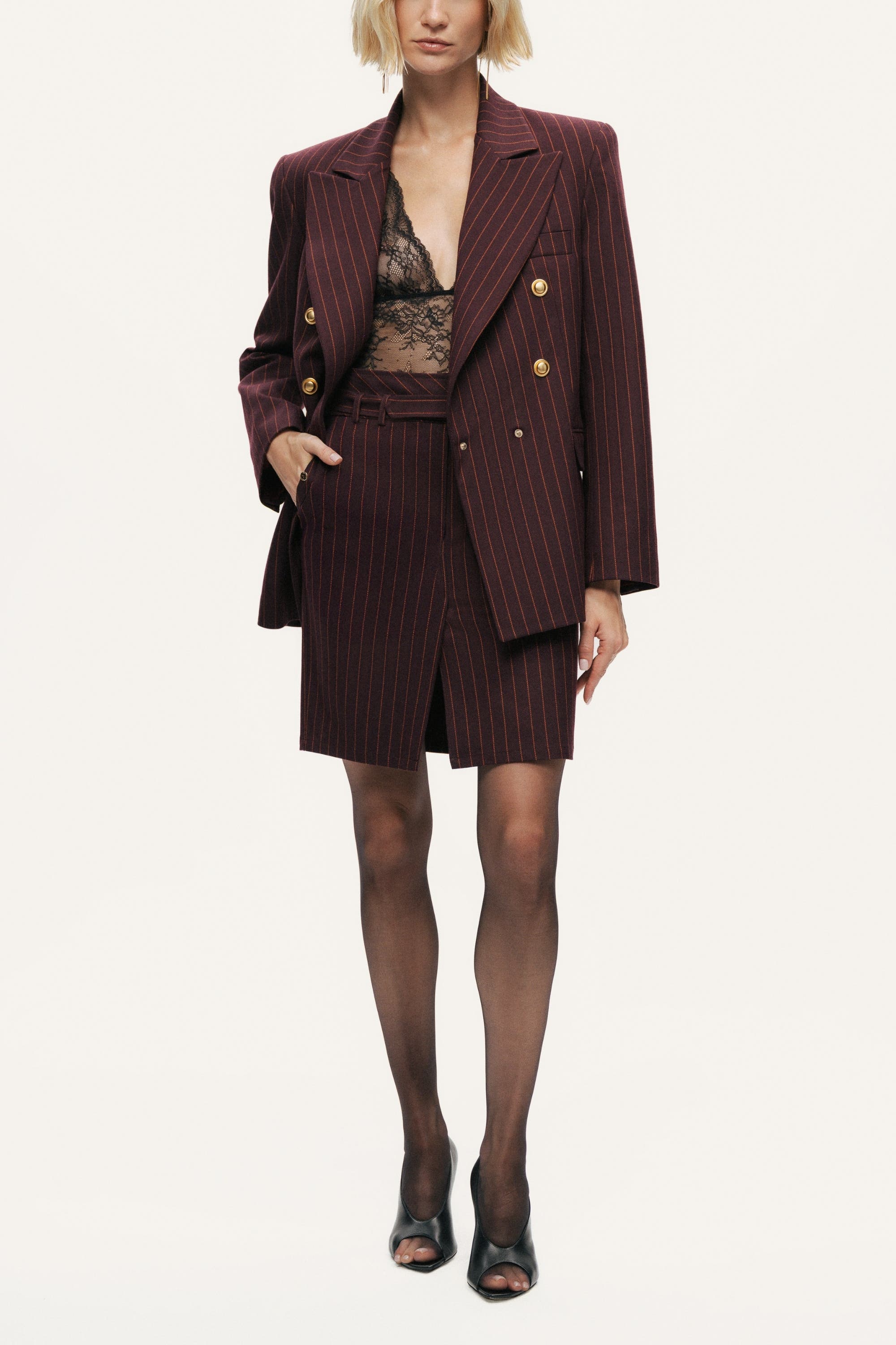 Pinstripe Double-Breasted Blazer - image 2