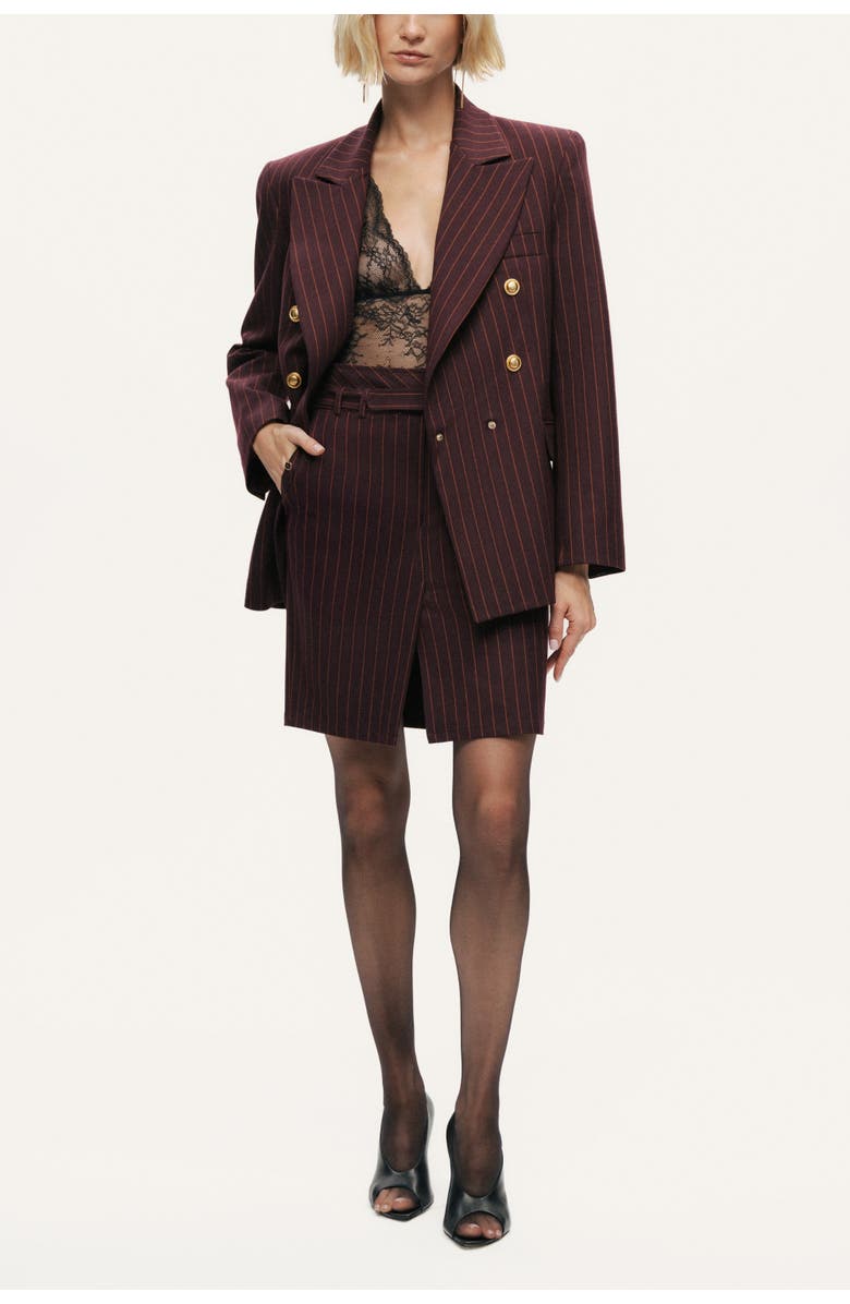 Nocturne Pinstripe Double-Breasted Blazer, Alternate, color, Burgundy