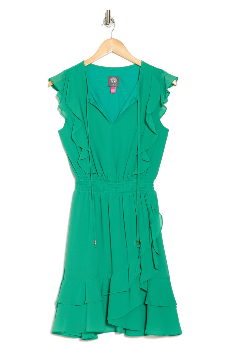 Vince Camuto Ruffle Smocked Waist Chiffon Fit & Flare Dress, Alternate, color, Kelly Green
