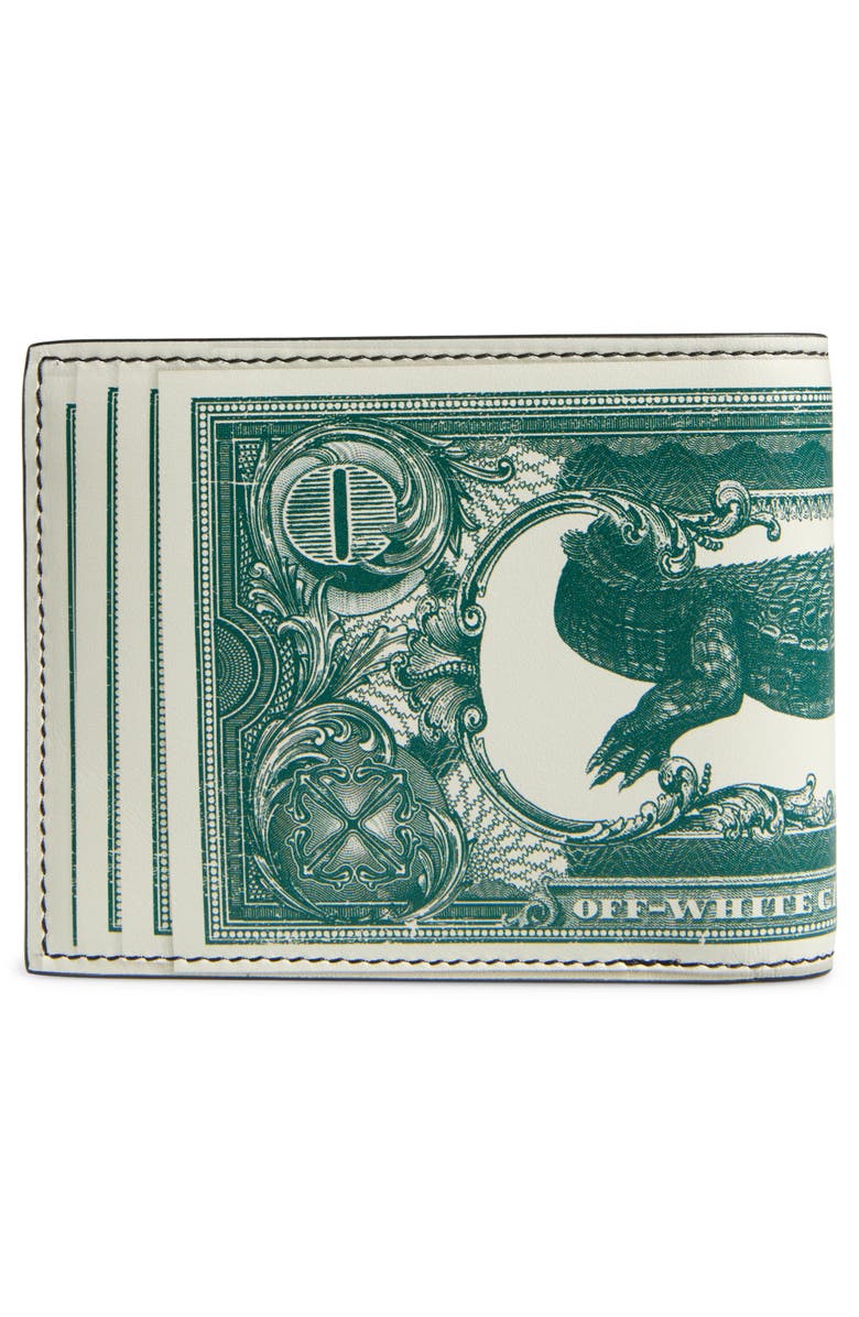 Off-White Currency Print Leather Bifold Wallet, Alternate, color,