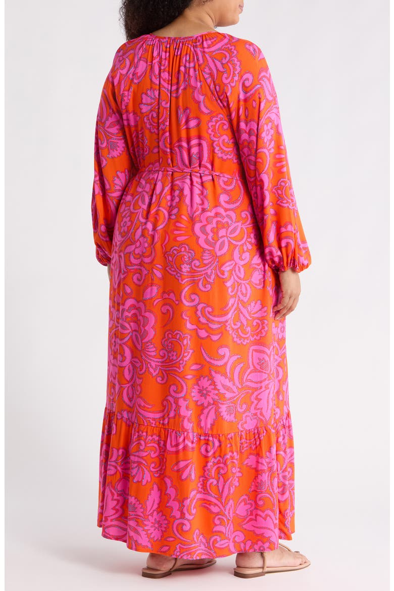 Marinda Floral Print Long Sleeve Maxi Dress, Alternate, color, ORANGE-FUCHSIA