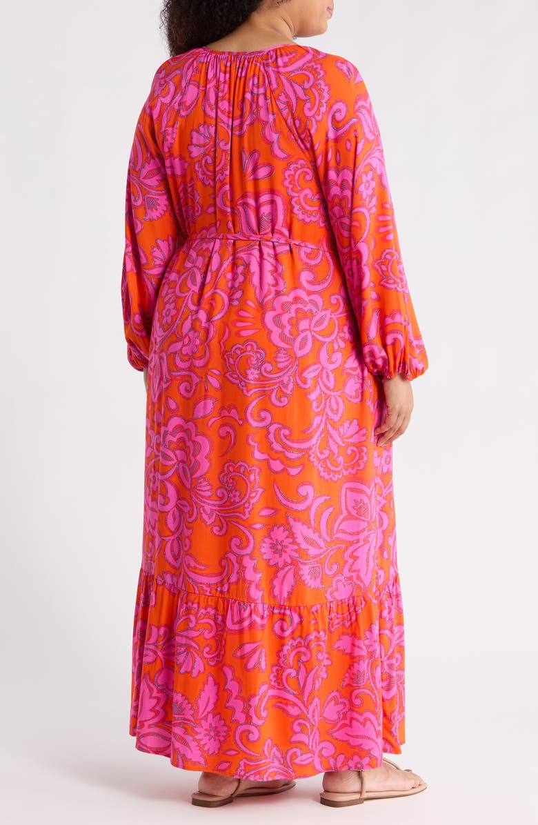 SUGARLIPS Marinda Floral Print Long Sleeve Maxi Dress, Alternate, color, Orange-Fuchsia