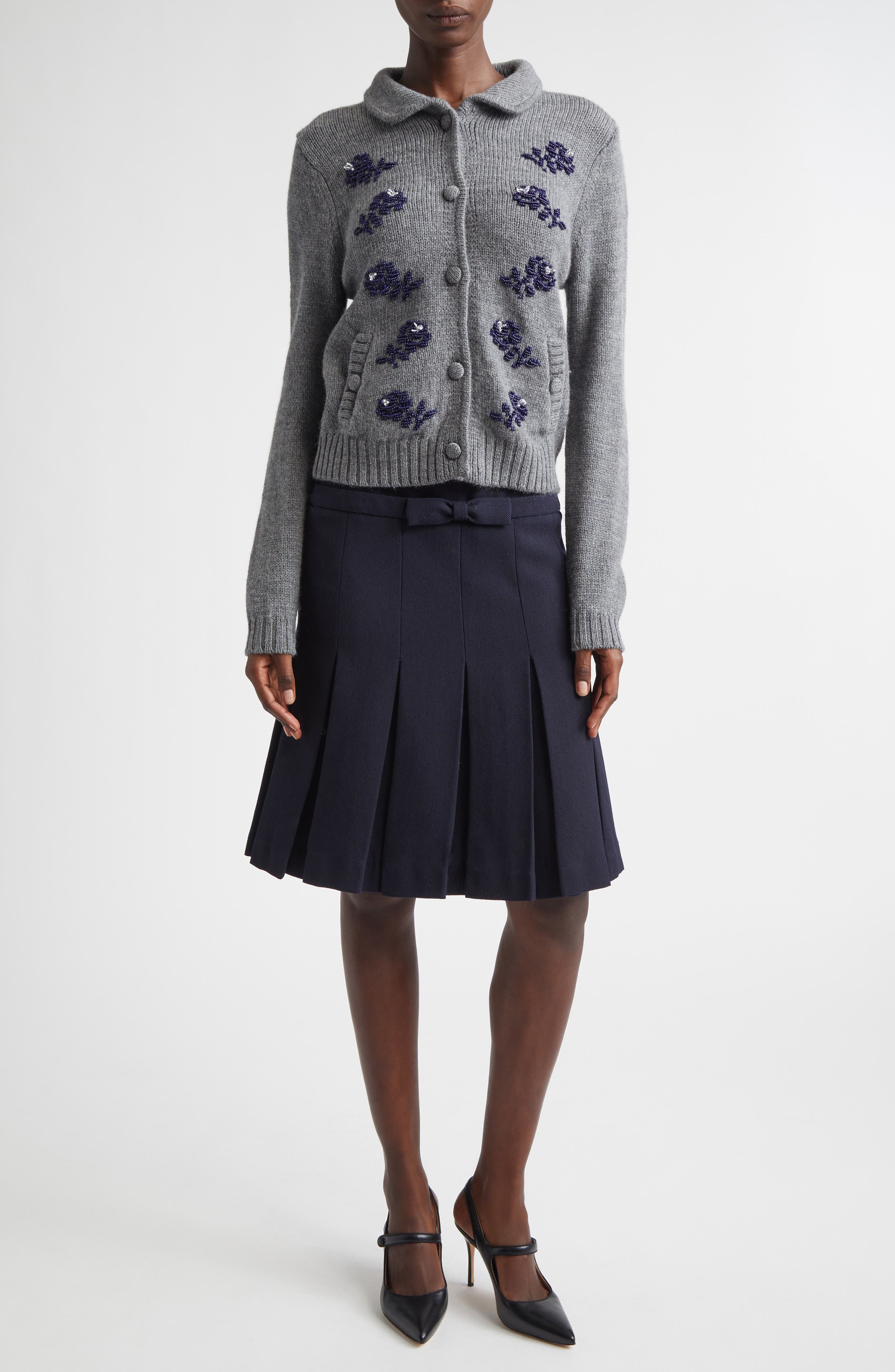 Beaded Floral Wool Cardigan - image 2