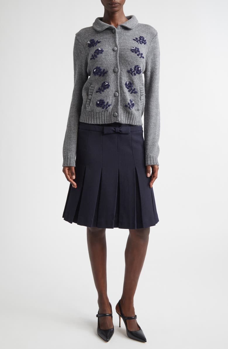 Shushu/Tong Beaded Floral Wool Cardigan, Alternate, color, Grey