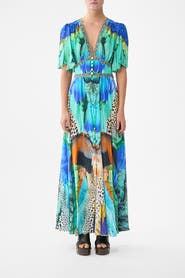 Camilla Shaped Waistband Dress With Flutter Sleeves