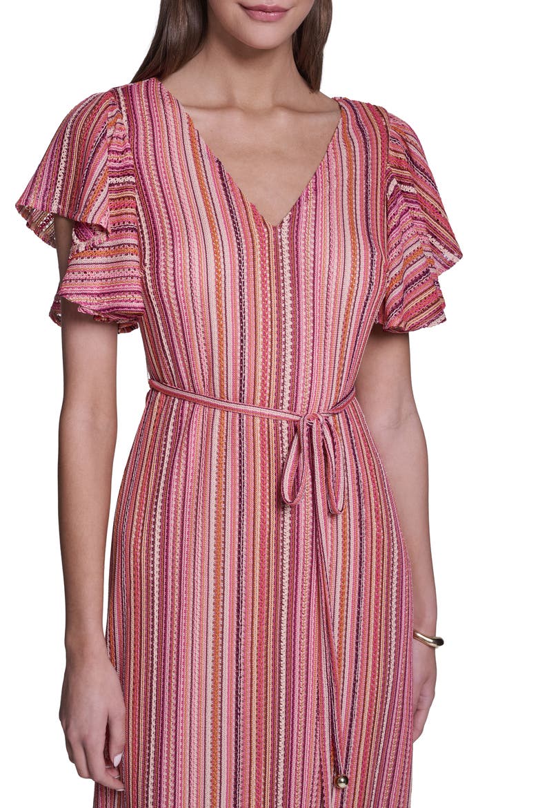 V-Neck Ruffled Sleeve Midi Dress, Alternate, color, PINK MULTI