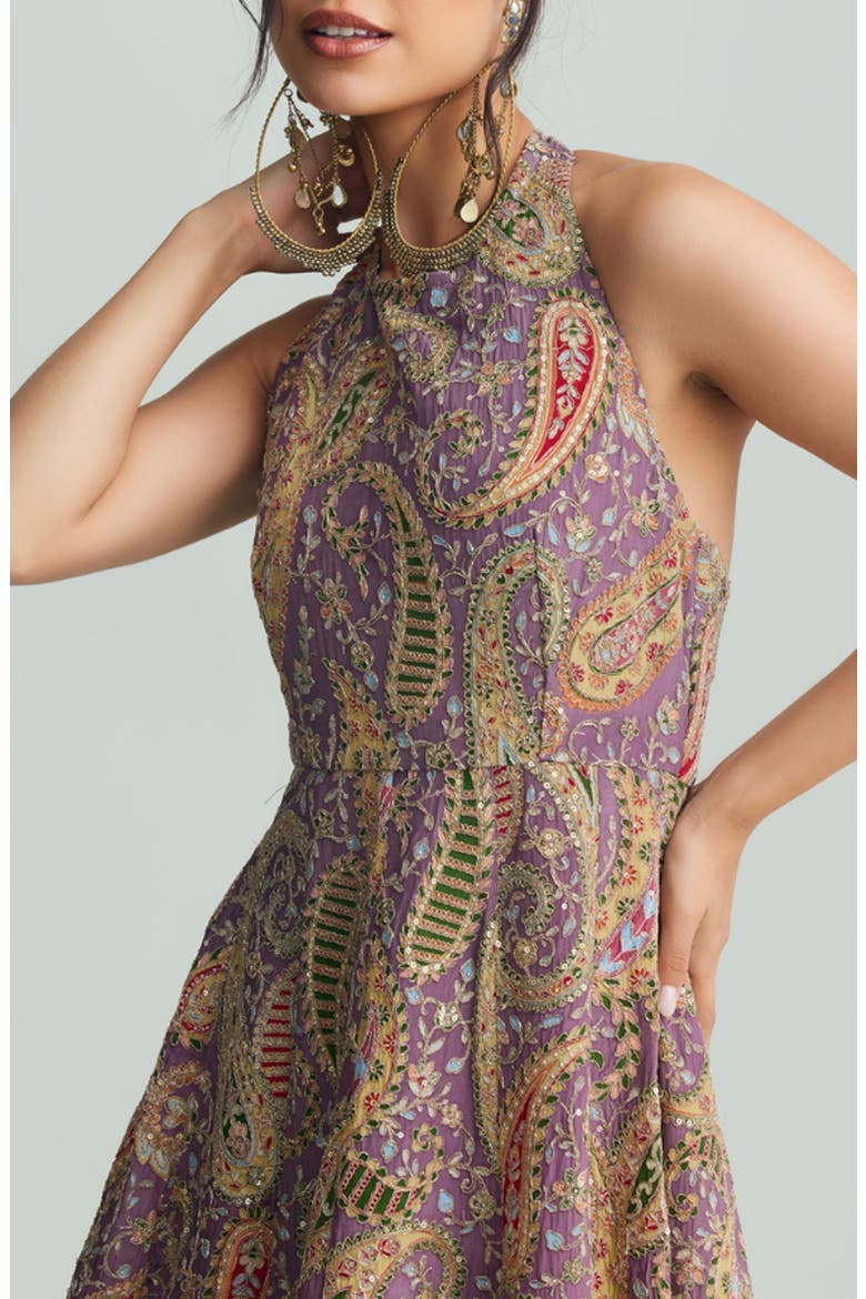 Zena Embellished Halter Gown, Alternate, color, PURPLE