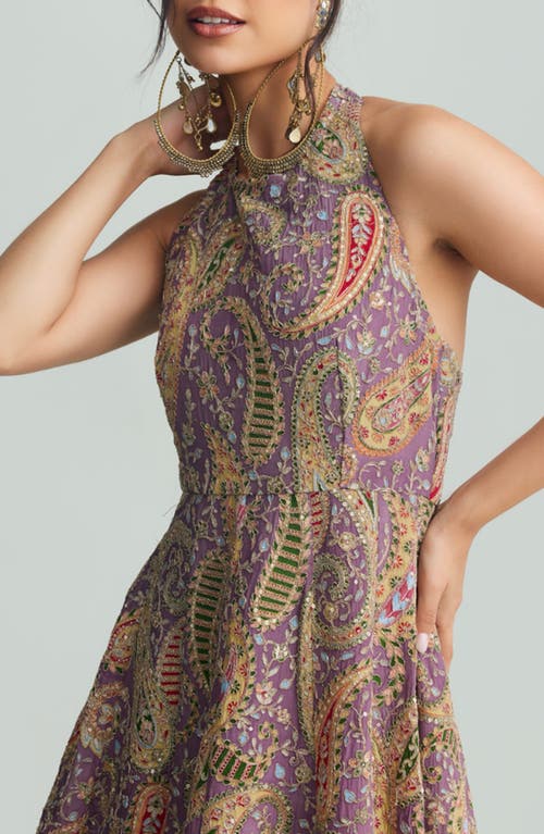 Holichic Zena Embellished Halter Gown In Purple